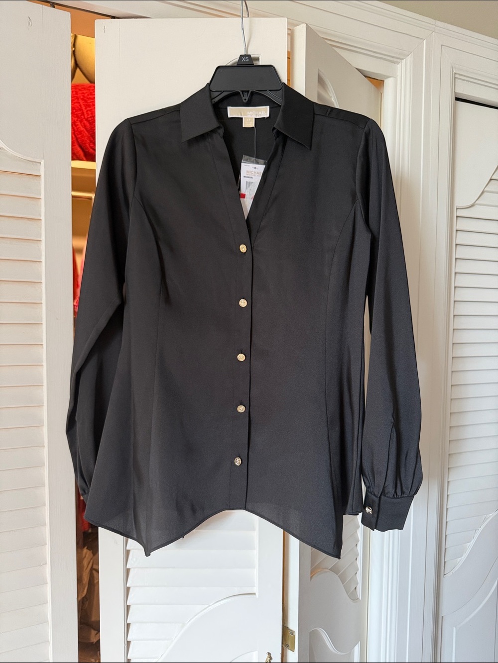Michael Kors Black Button-Front Long Sleeve Shirt with Gold Buttons